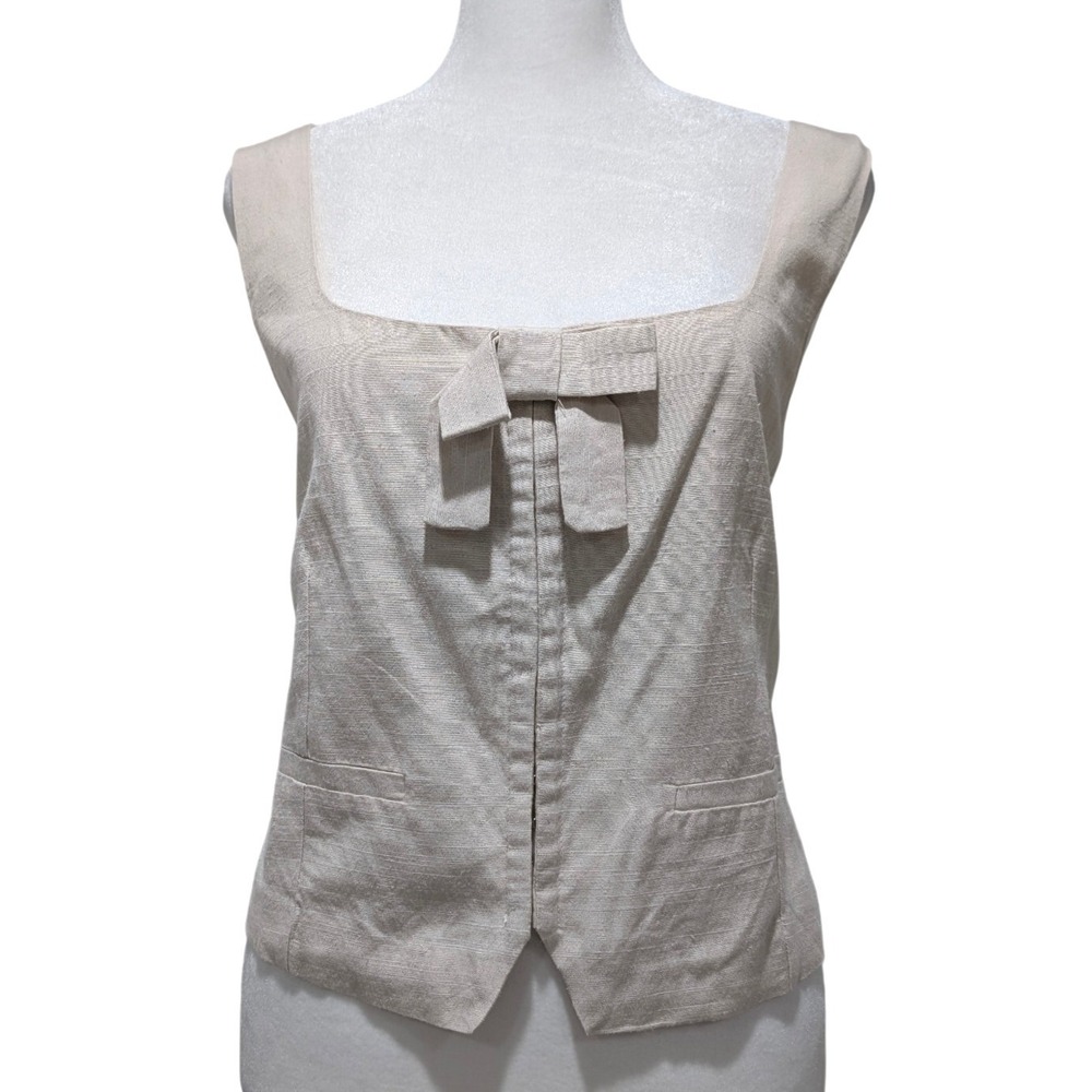 Coquette Creme Bow Front Square Neck Sleeveless Vest Top Vigoss XL NWT